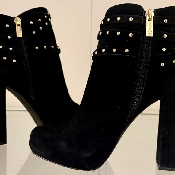 Women's Black Suede Ankle Boots Gold Studded with Tassels 7.5 - Picture 3 of 8